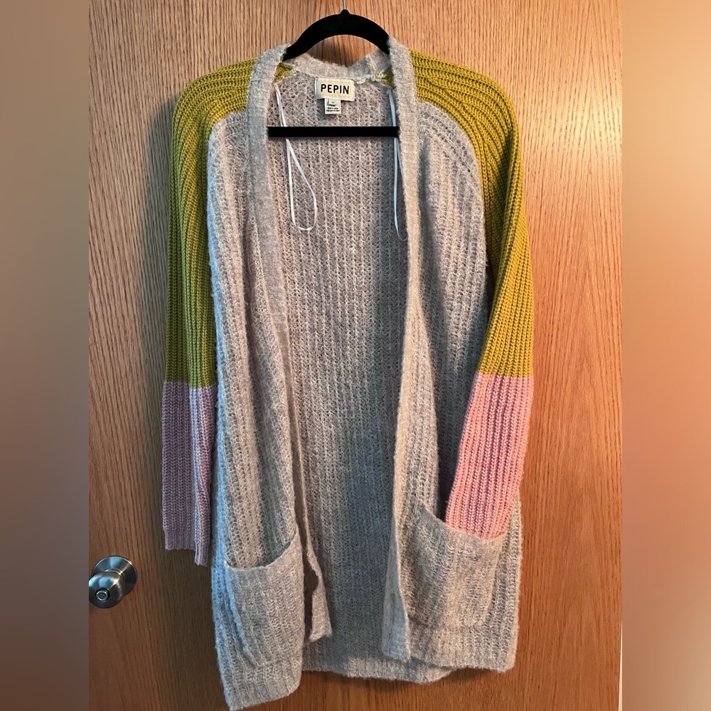 ANTHROPOLOGIE PEPIN Colorblock Wool Alpaca Blend Sweater Cardigan Size XS